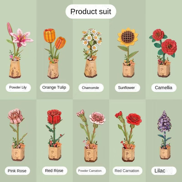 Flower Bouquet DIY 3D Wooden Puzzle Floral Craft Kit Creative Home Decor Gift