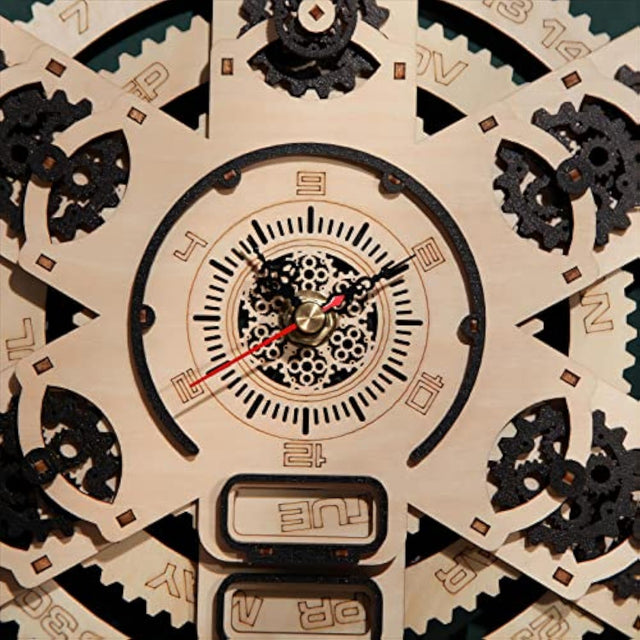 3D Wooden Wall Clock Puzzle DIY Mechanical Quartz Kit Calendar Model Home Decor