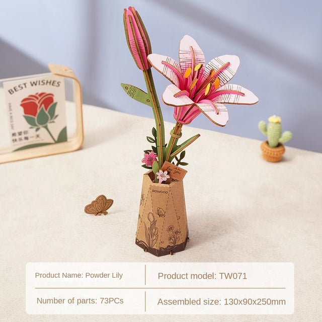 Flower Bouquet DIY 3D Wooden Puzzle Floral Craft Kit Creative Home Decor Gift