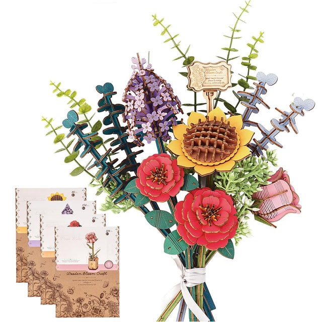 Flower Bouquet DIY 3D Wooden Puzzle Floral Craft Kit Creative Home Decor Gift