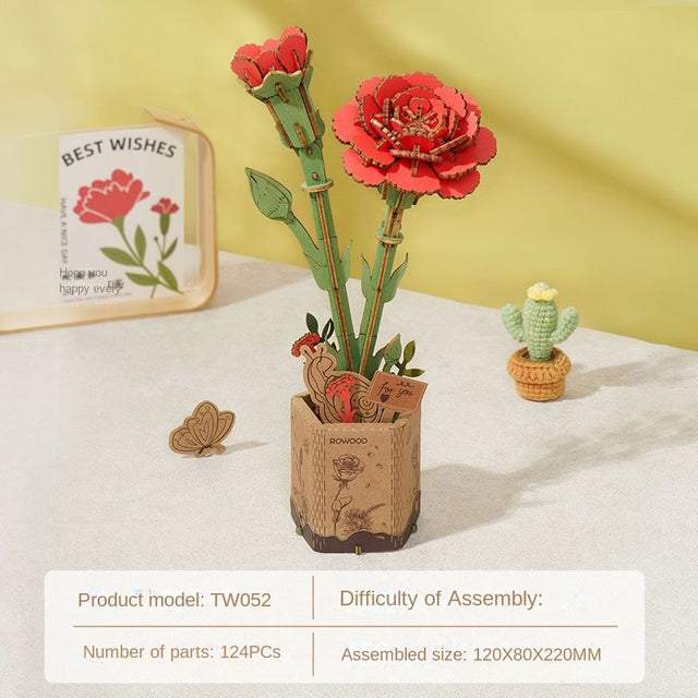 Flower Bouquet DIY 3D Wooden Puzzle Floral Craft Kit Creative Home Decor Gift